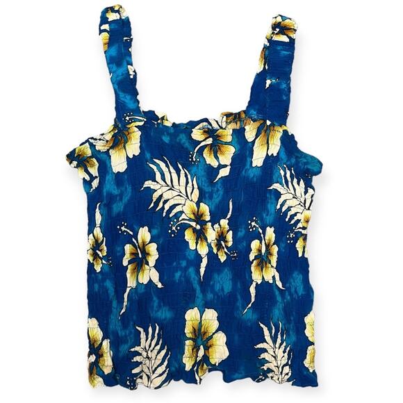 Bobbie Brooks Blue White Hawaiian Floral Summer Beach Cami Tank Top Size Medium - Picture 1 of 7